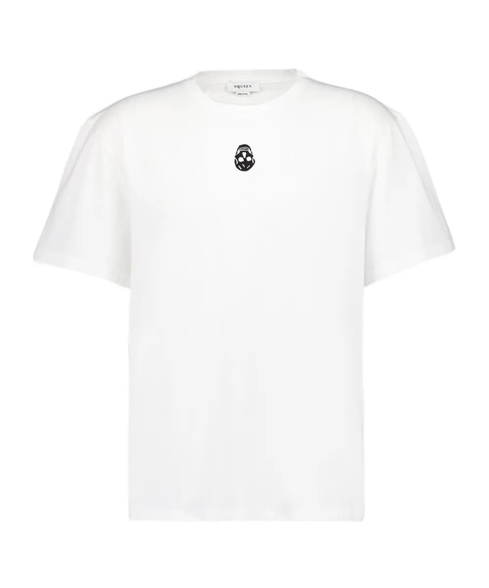 Flocked-Skull Crewneck T-Shirt