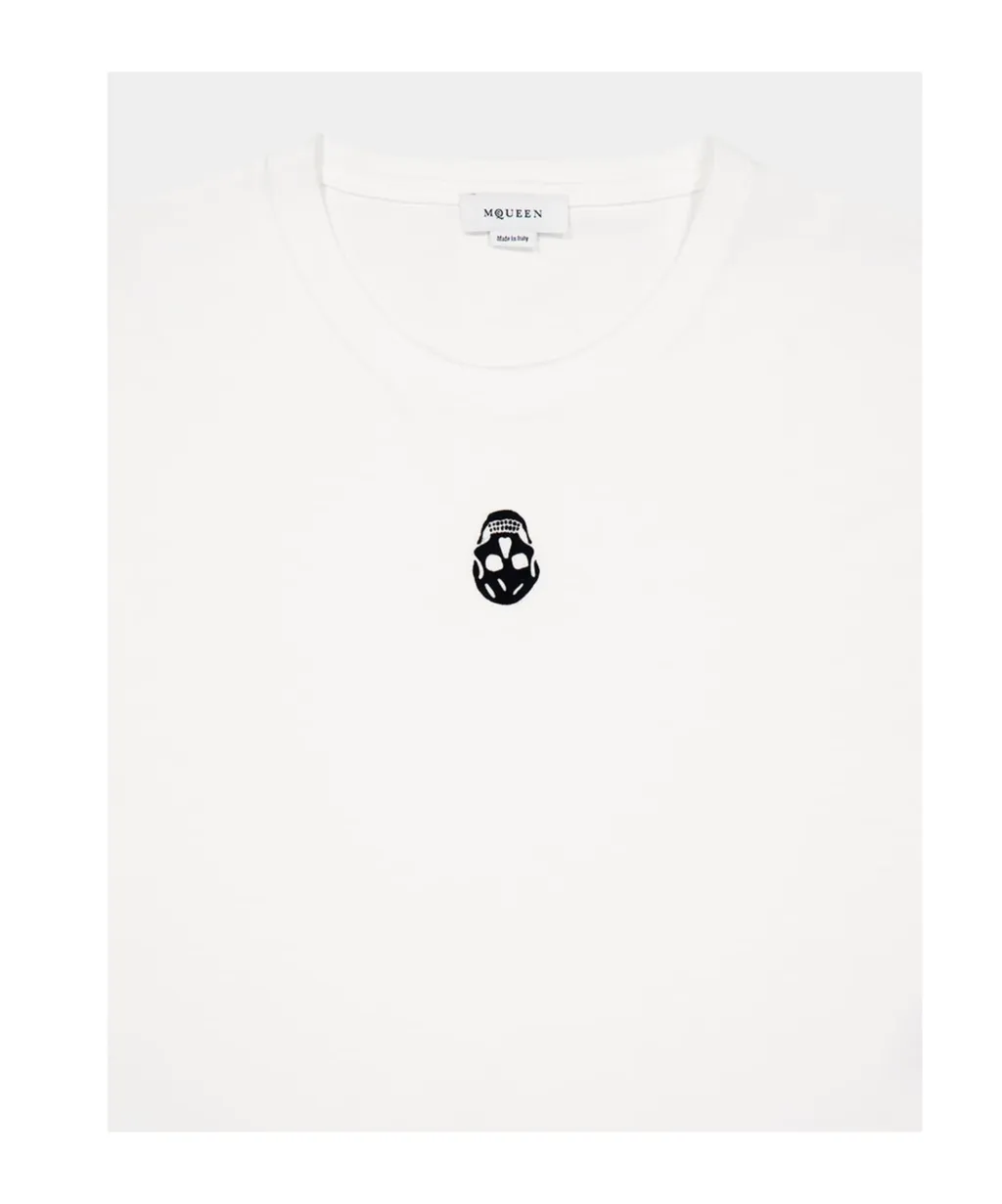 Flocked-Skull Crewneck T-Shirt