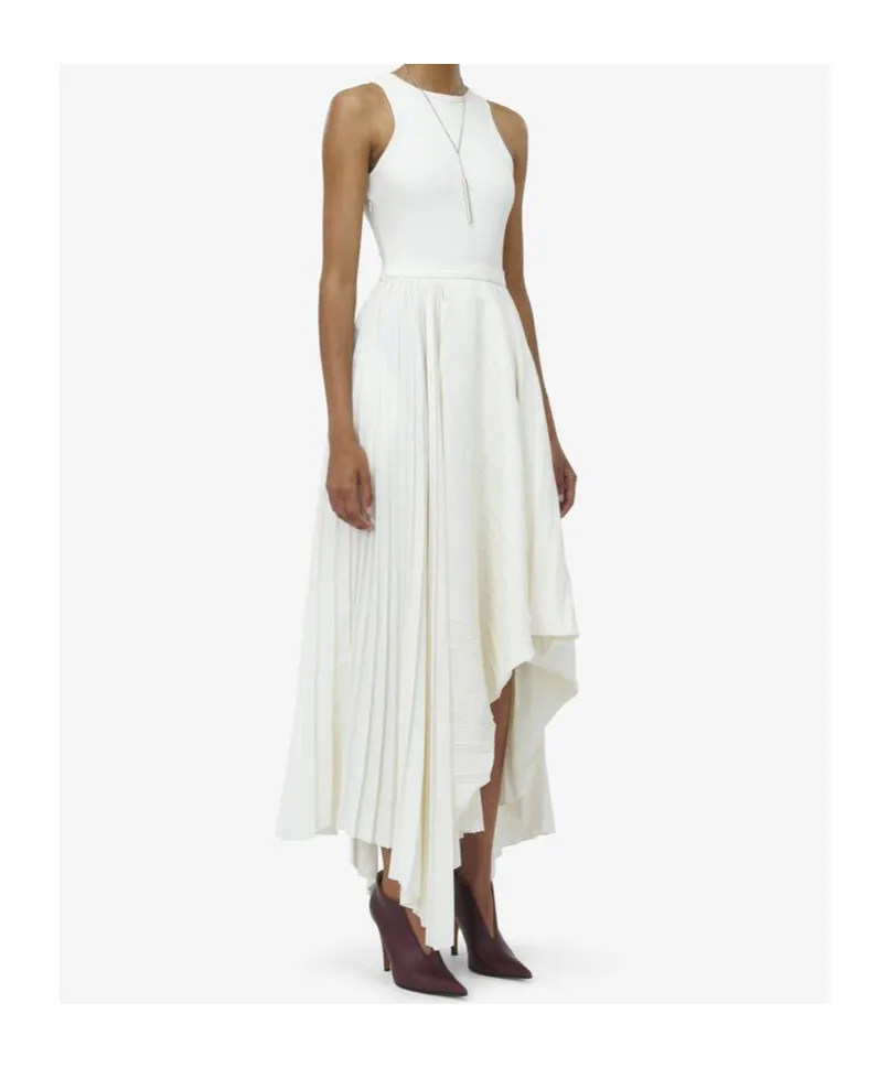 Asymmetric Sleeveless Pleated Dress