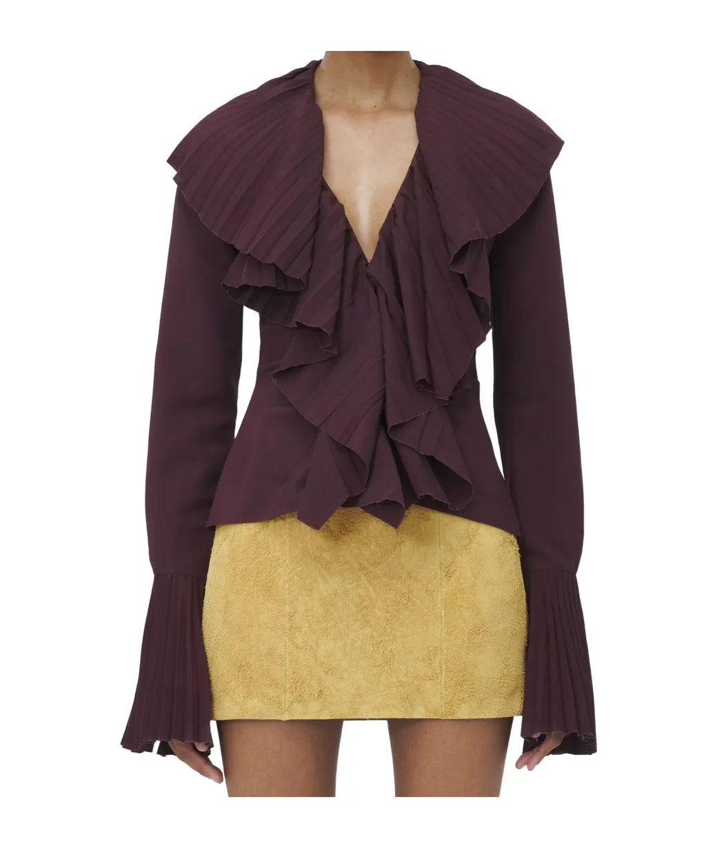 Plissé V-Neck Blouse, 1