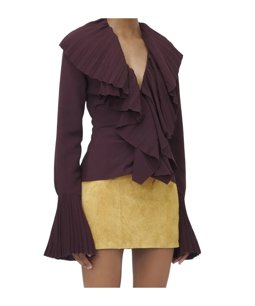 Plissé V-Neck Blouse, 2