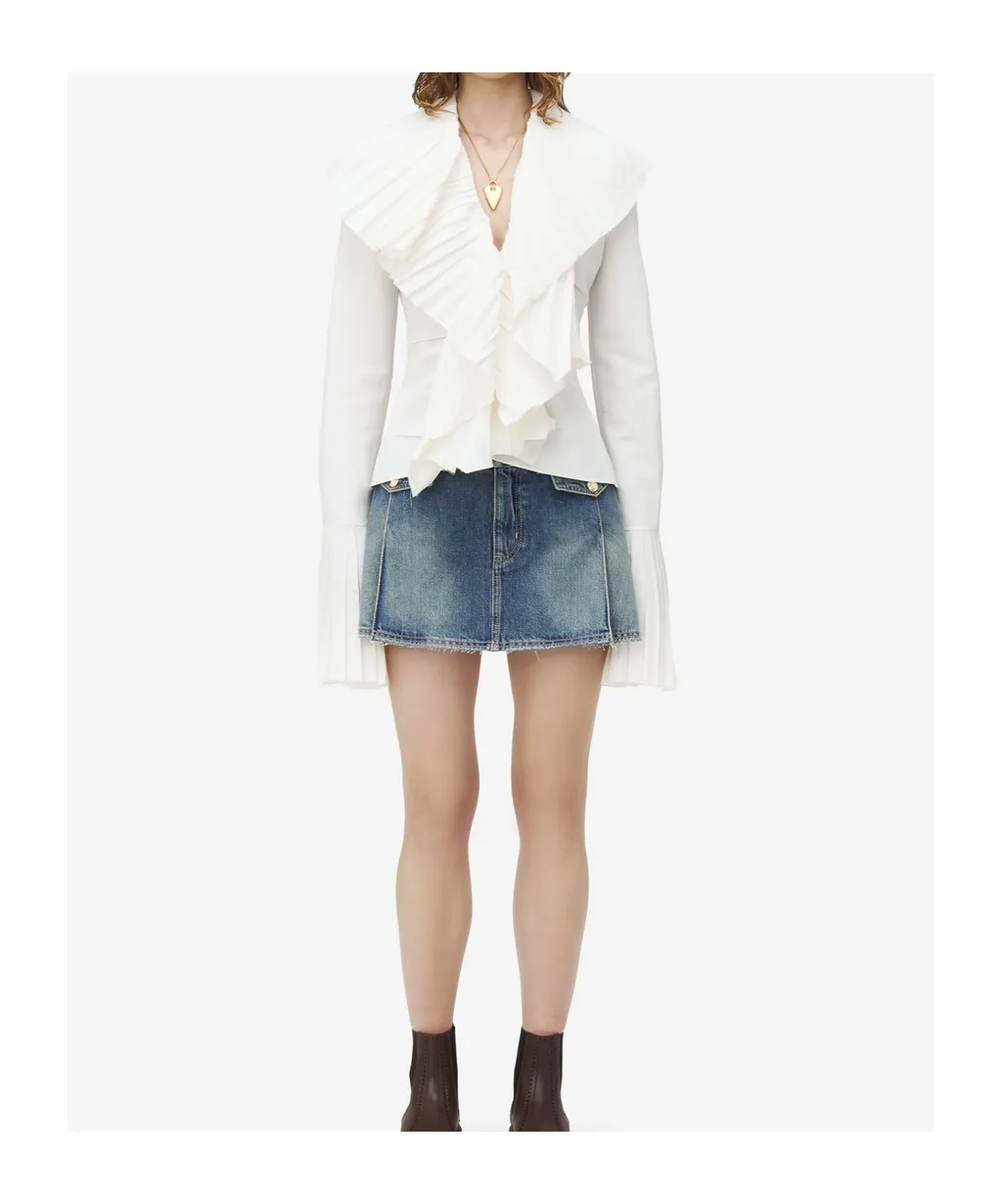 Plissé V-Neck Blouse