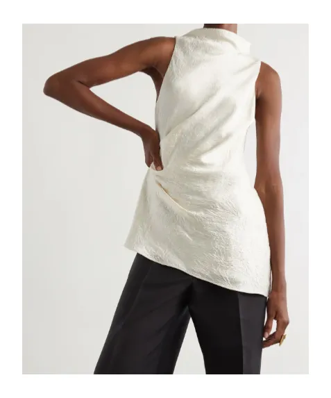 Mock-Neck Asymmetric Satin Top