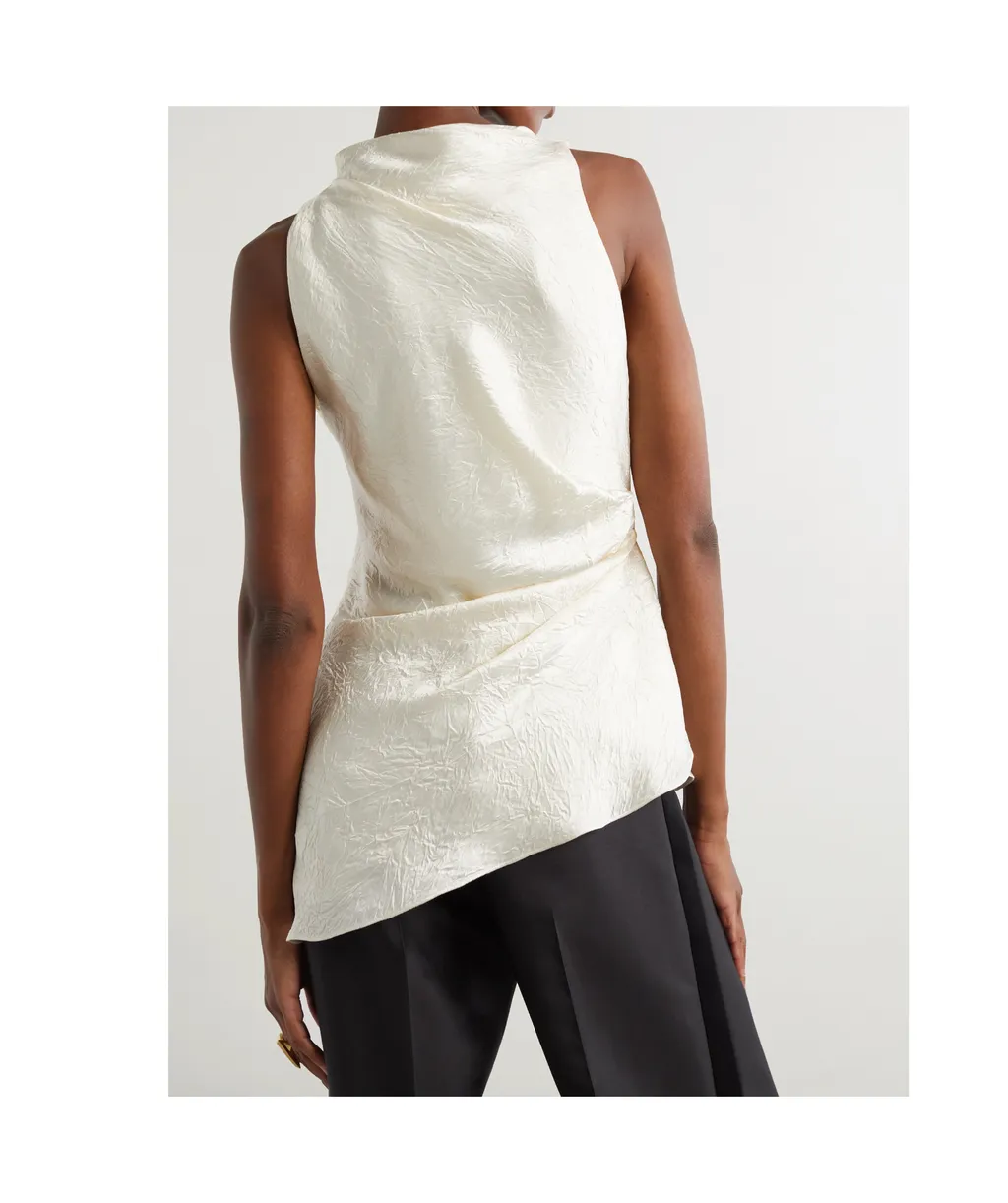 Mock-Neck Asymmetric Satin Top