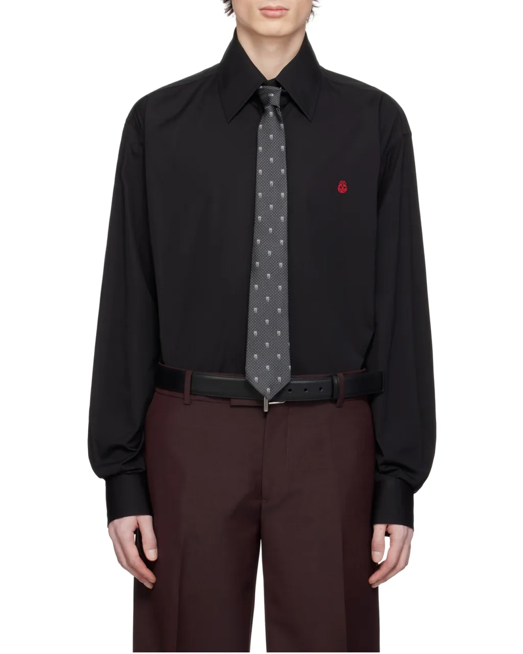 Long Sleeved Skull Embroidered Shirt