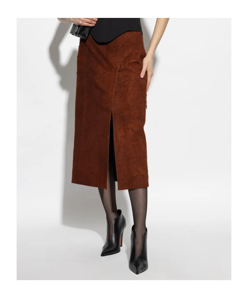 High Waist Front-Slit Midi Skirt