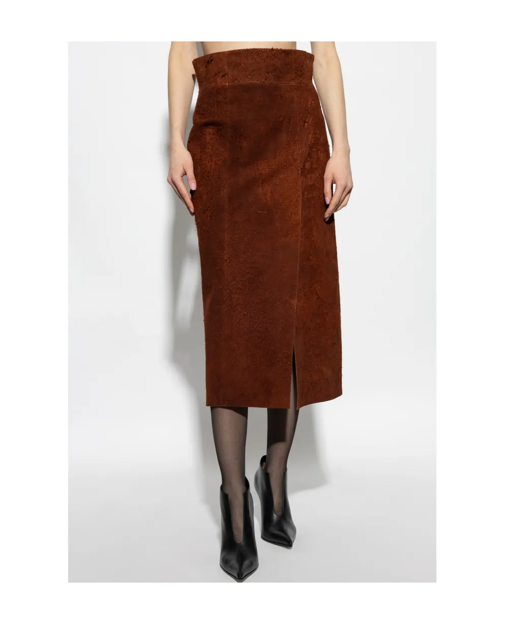 High Waist Front-Slit Midi Skirt