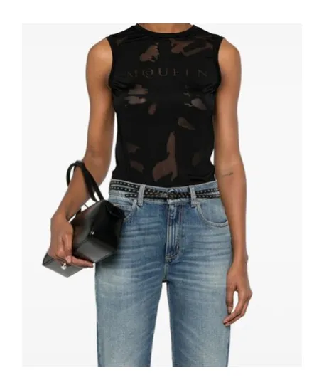 Logo Detailed Mesh Tank Top