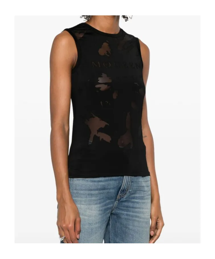 Logo Detailed Mesh Tank Top