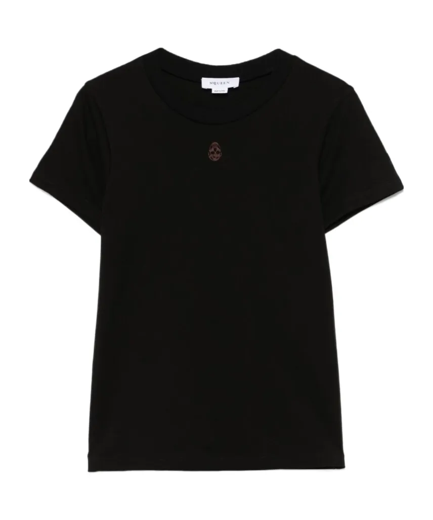Skull Embroidered Crewneck T-Shirt