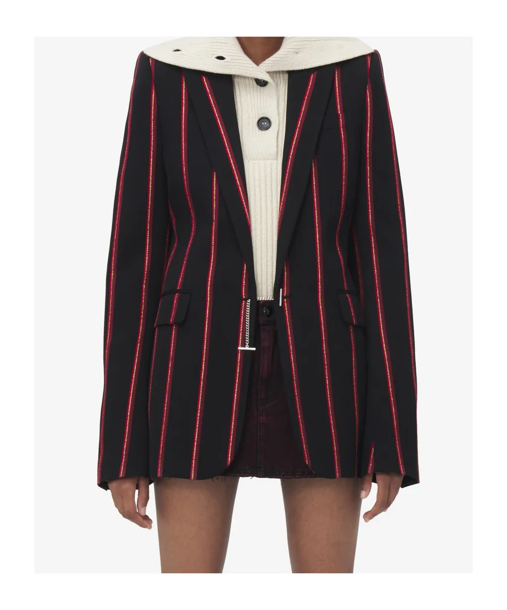 T-Bar Chain Fastened Striped Blazer