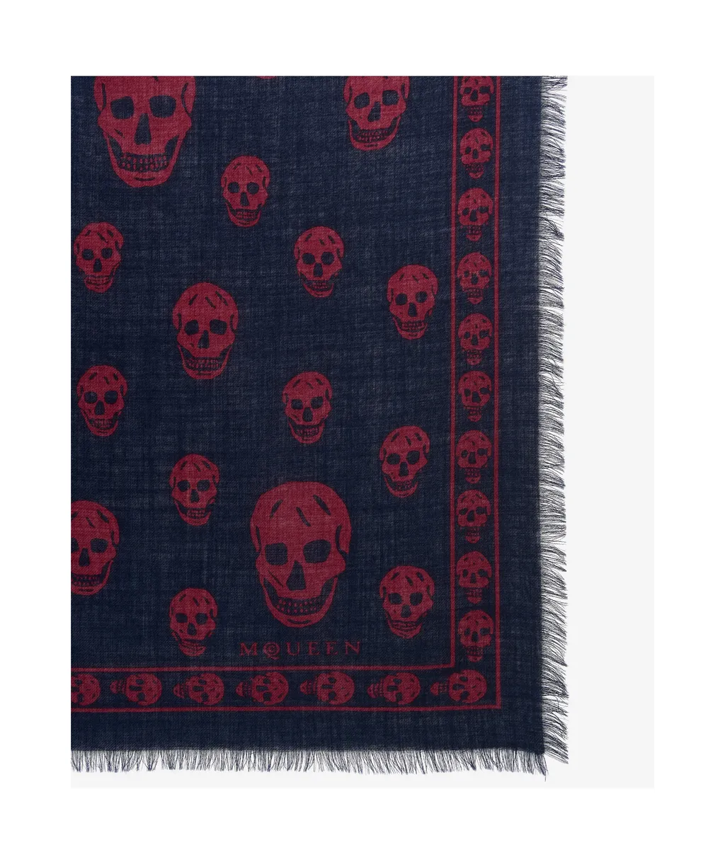 Classic Skull Printed Frayed-Edge Scarf