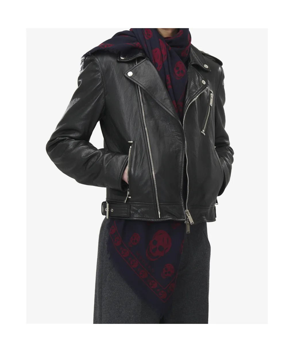 Classic Skull Printed Frayed-Edge Scarf