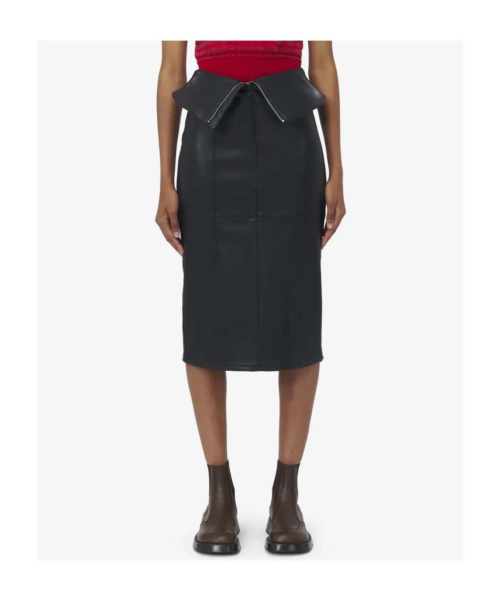 Fold Over Waist Leather Skirt