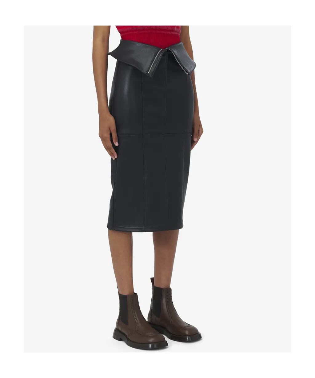 Fold Over Waist Leather Skirt