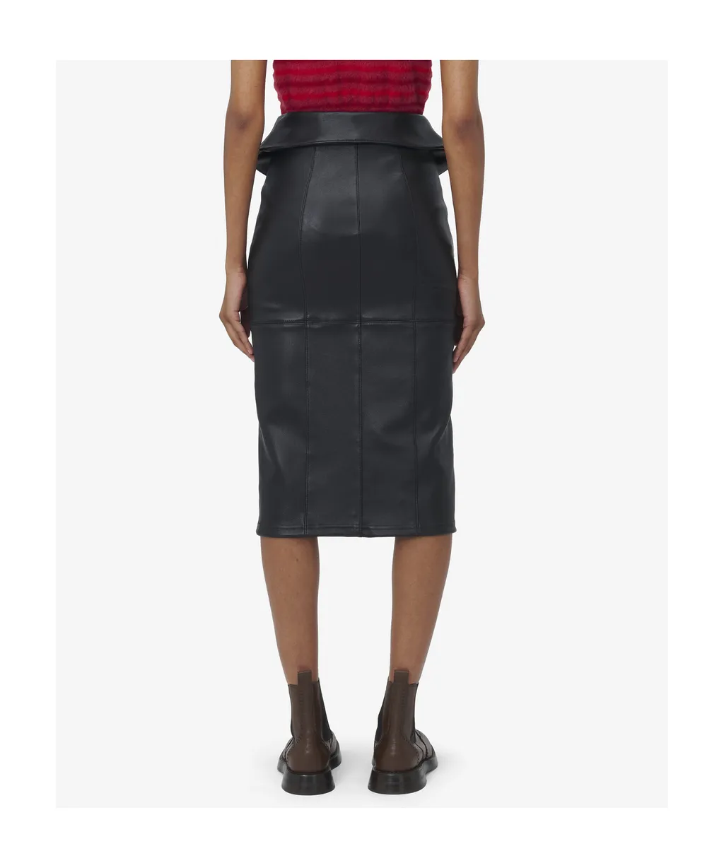 Fold Over Waist Leather Skirt