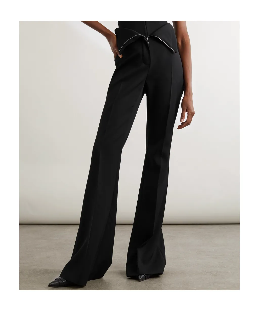 Fold Over Waist Flared Tailored Trousers