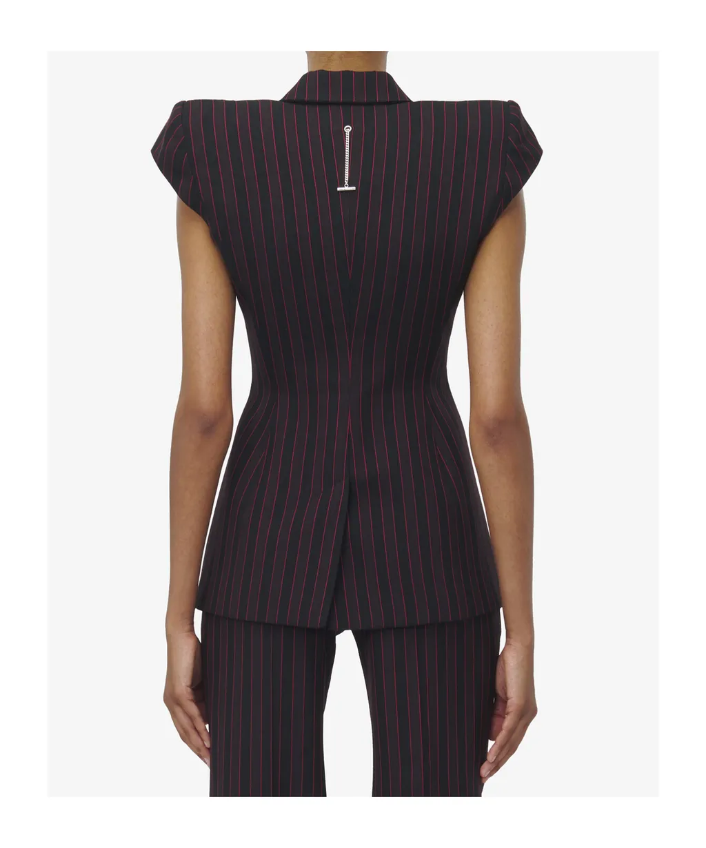 Double Breasted Pinstripe Sleeveless Jacket