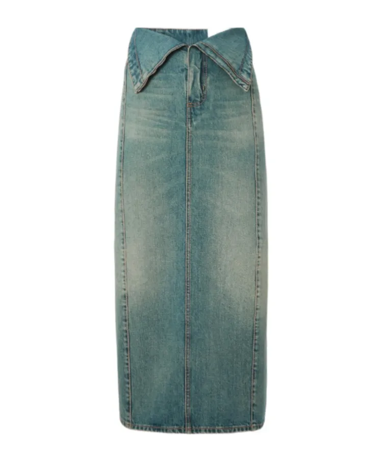 Fold Over Waist Denim Skirt