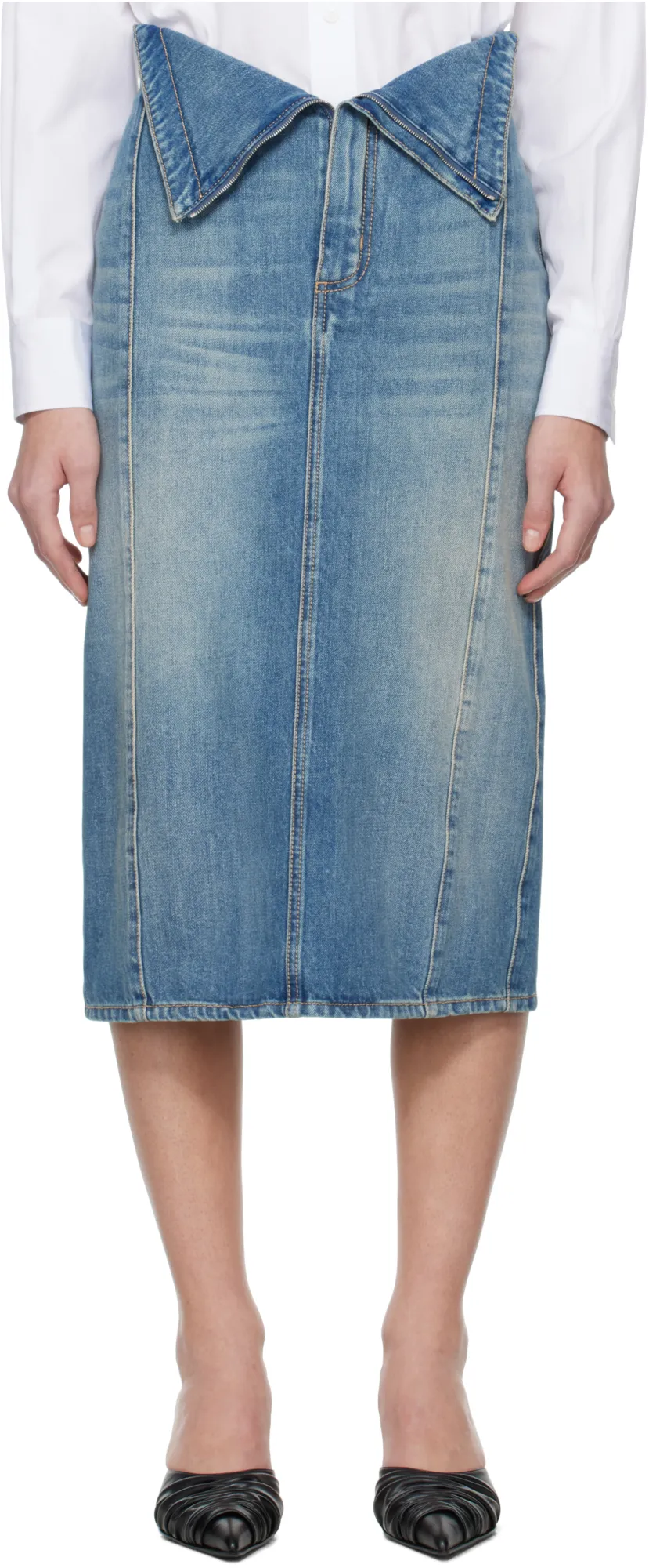 Fold Over Waist Denim Skirt