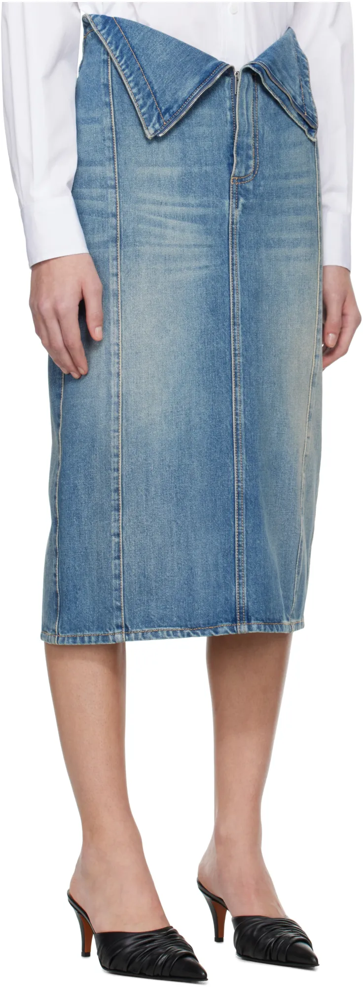 Fold Over Waist Denim Skirt