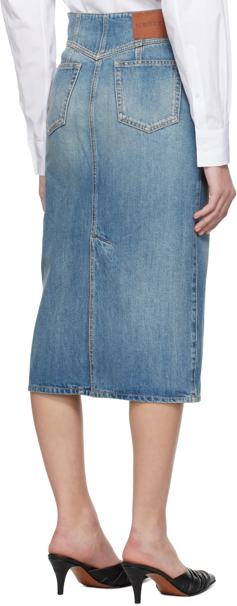 Fold Over Waist Denim Skirt
