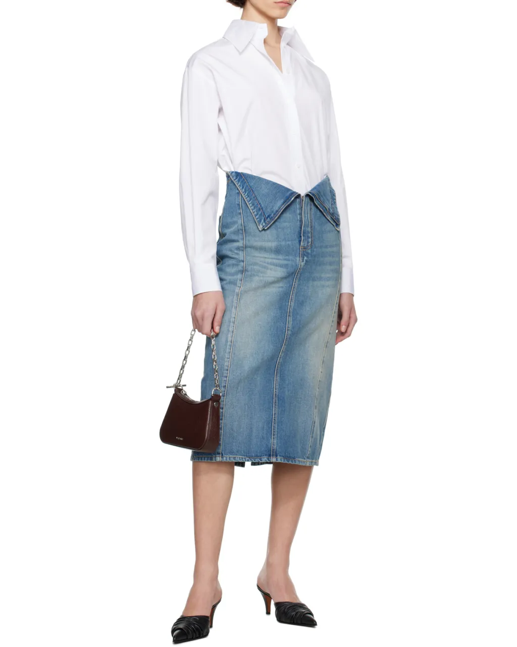 Fold Over Waist Denim Skirt