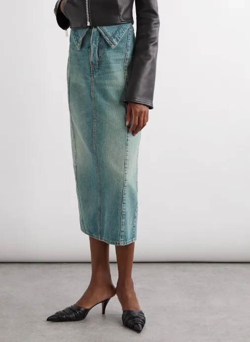 Fold Over Waist Denim Skirt