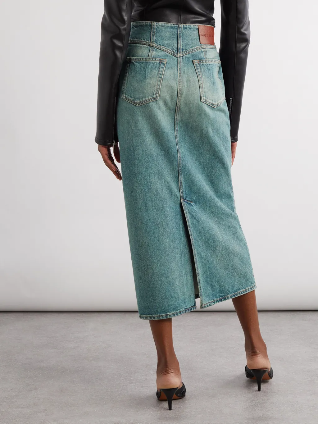 Fold Over Waist Denim Skirt