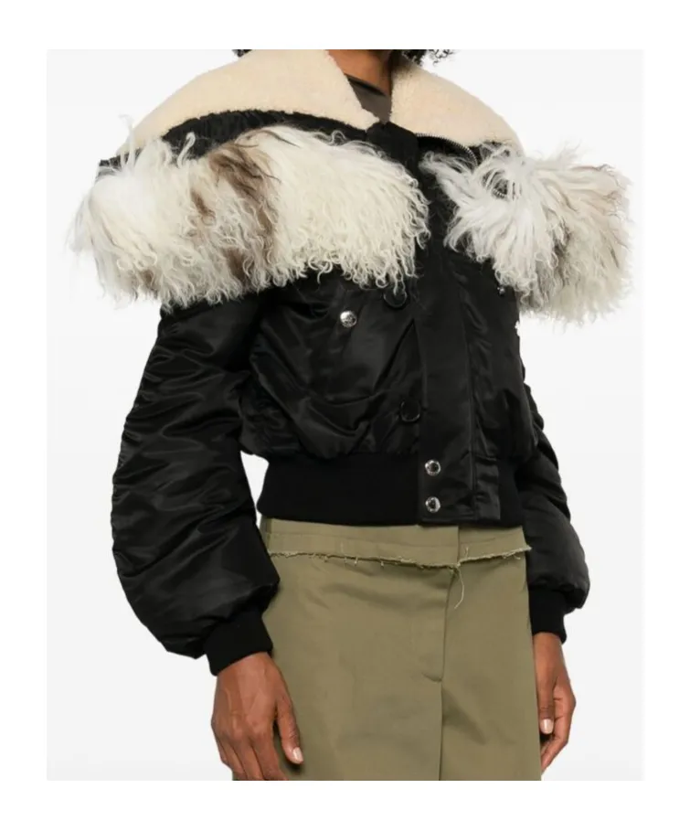 Shearling Trim Ruched Bomber Jacket