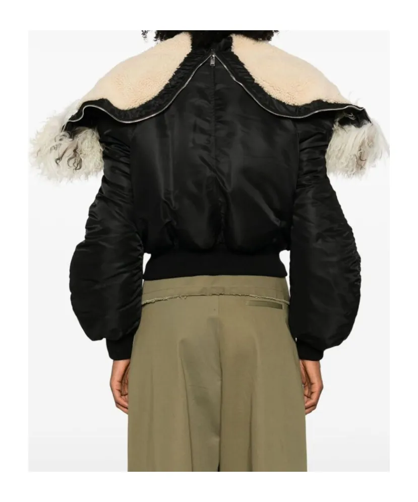 Shearling Trim Ruched Bomber Jacket