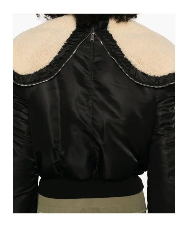 Shearling Trim Ruched Bomber Jacket