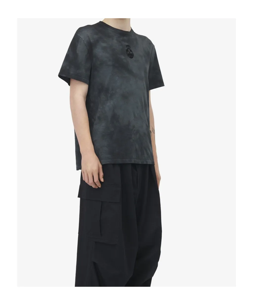 Skull Embroidered Tie-Dyed T-Shirt