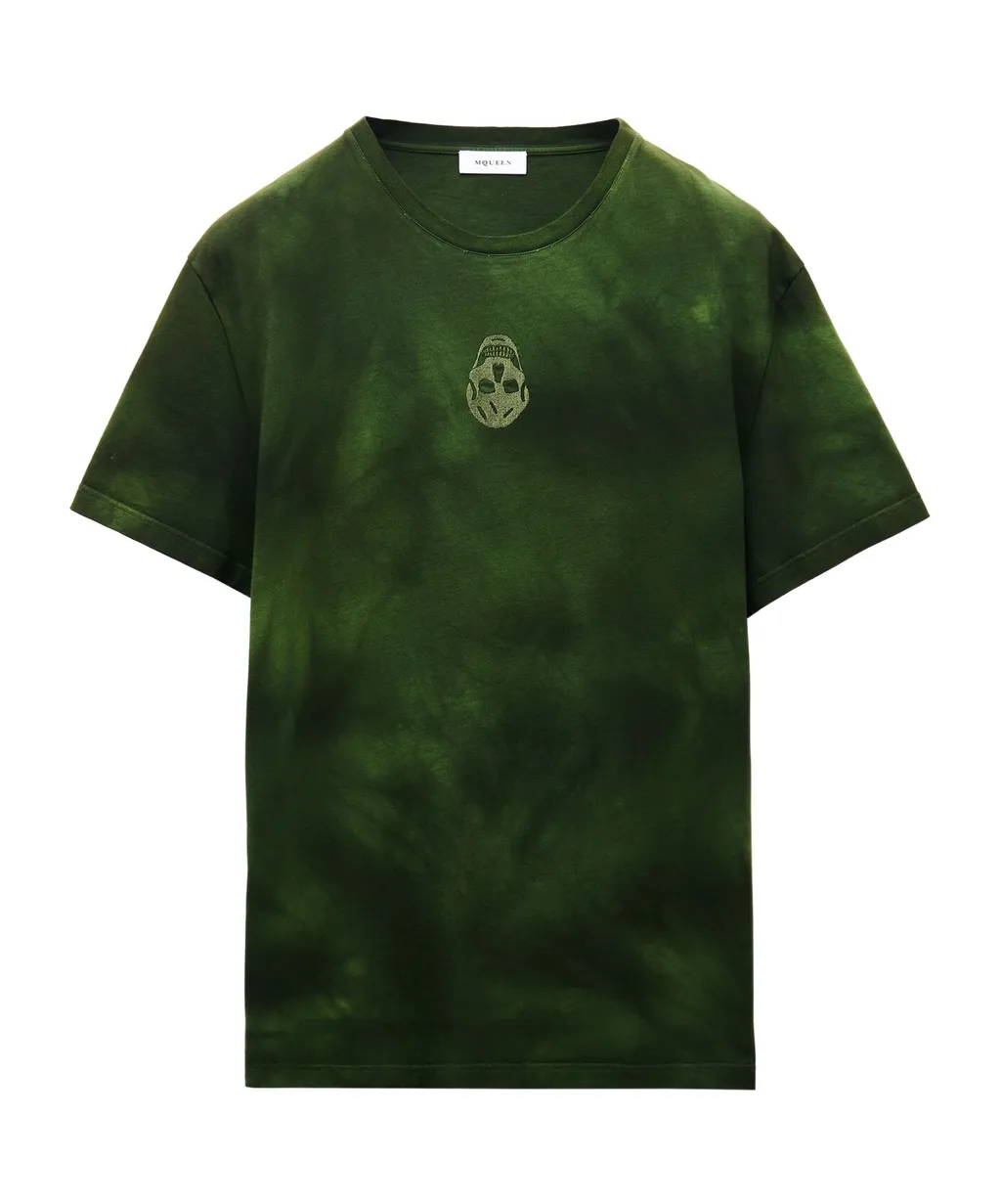 Skull Embroidered Tie-Dyed T-Shirt