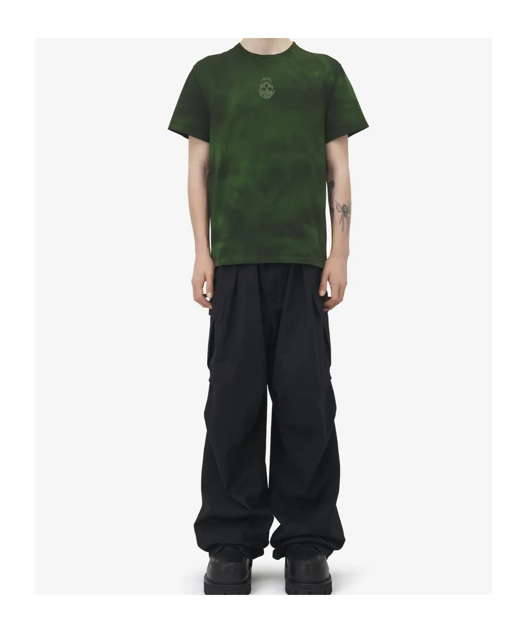 Skull Embroidered Tie-Dyed T-Shirt