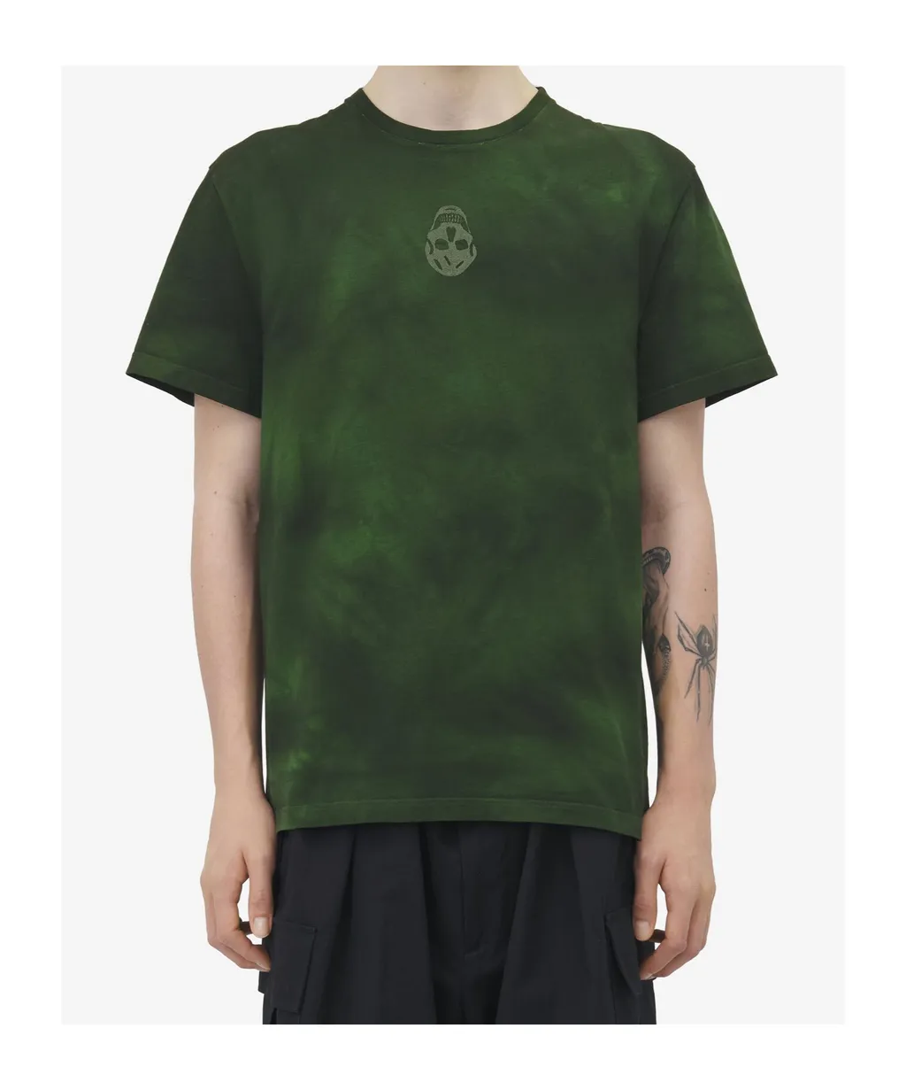 Skull Embroidered Tie-Dyed T-Shirt