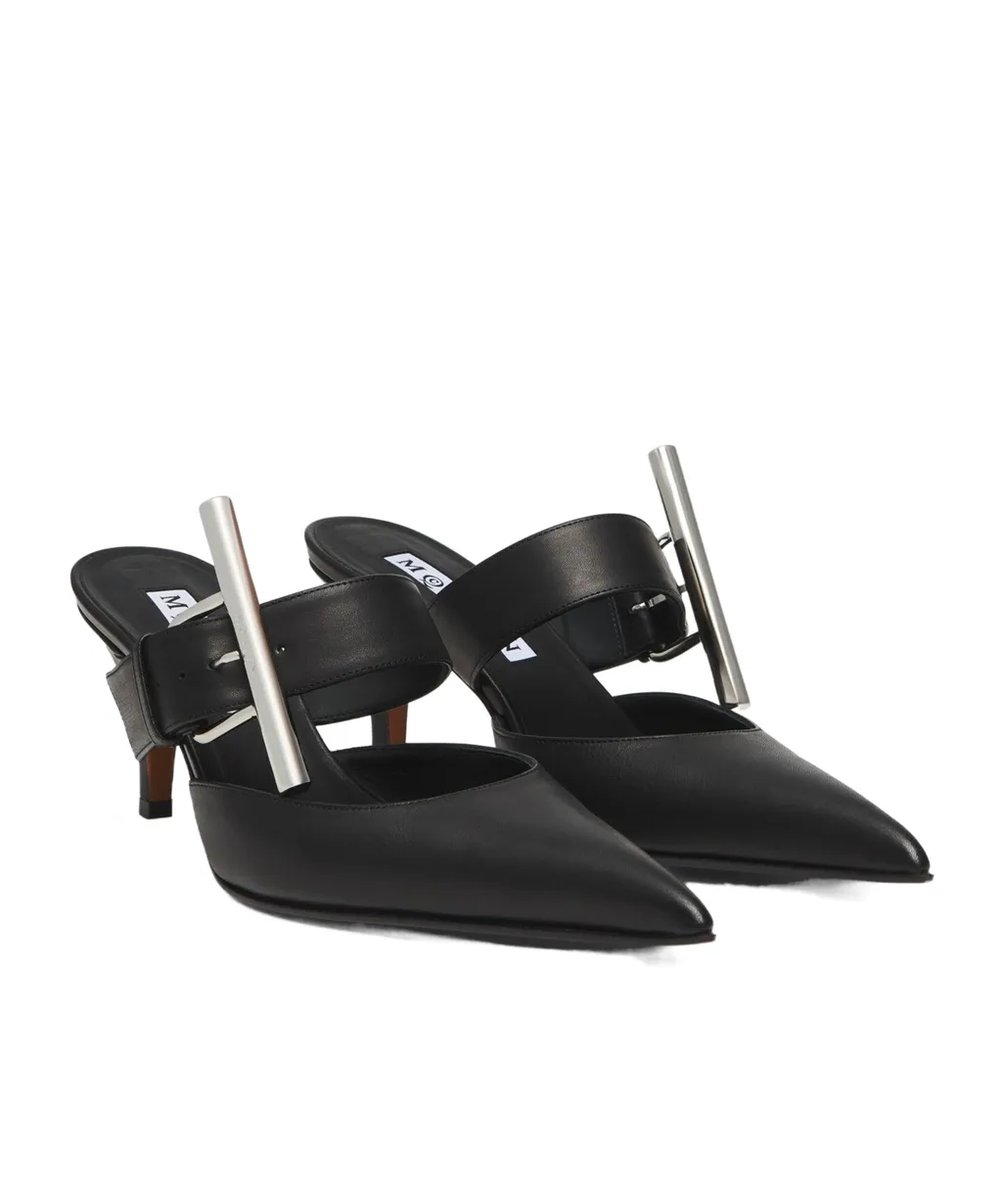 Birdee Cross-Bar Buckle Pointed-Toe Mules