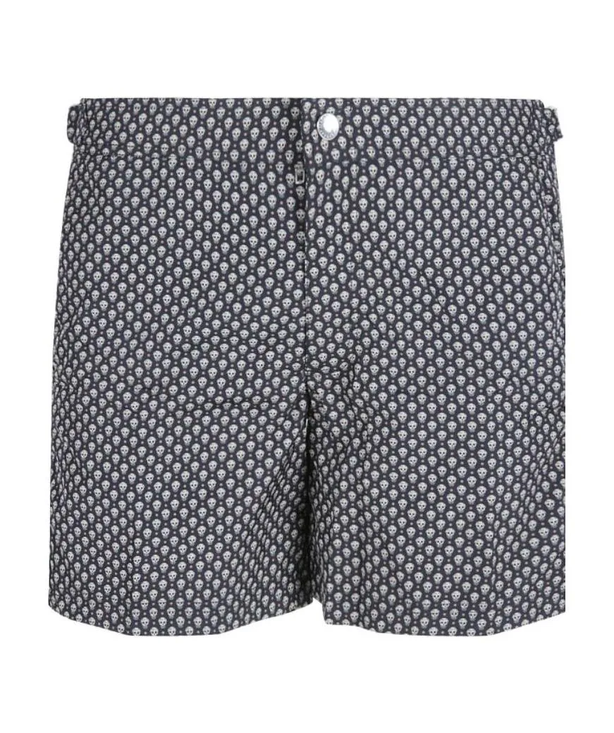 Skull-Patterned Button-Down Shorts