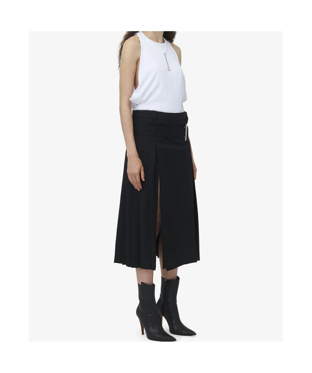 Belted Waist Pleated Midi Skirt