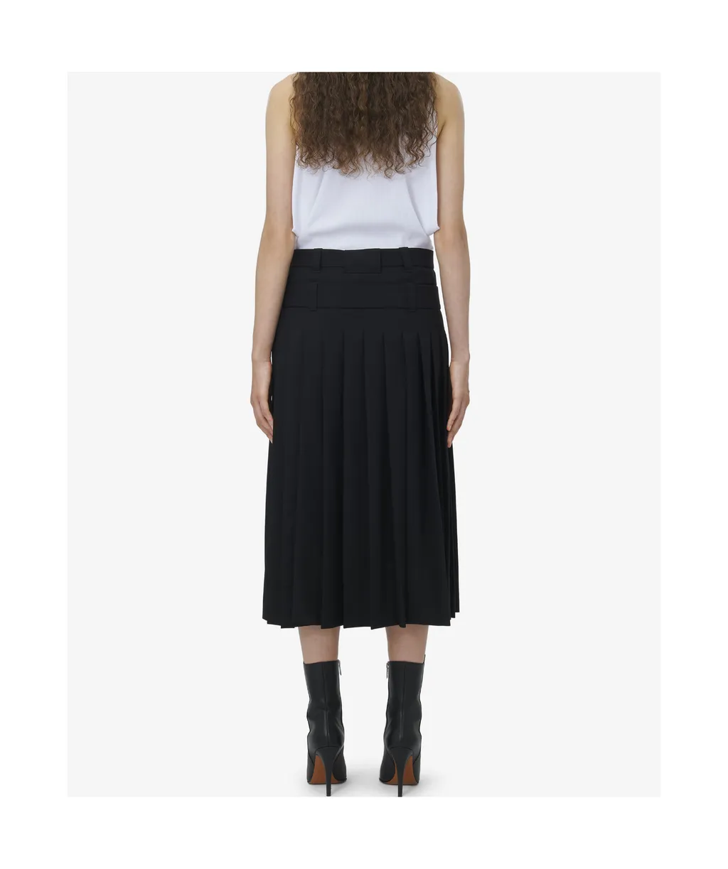 Belted Waist Pleated Midi Skirt