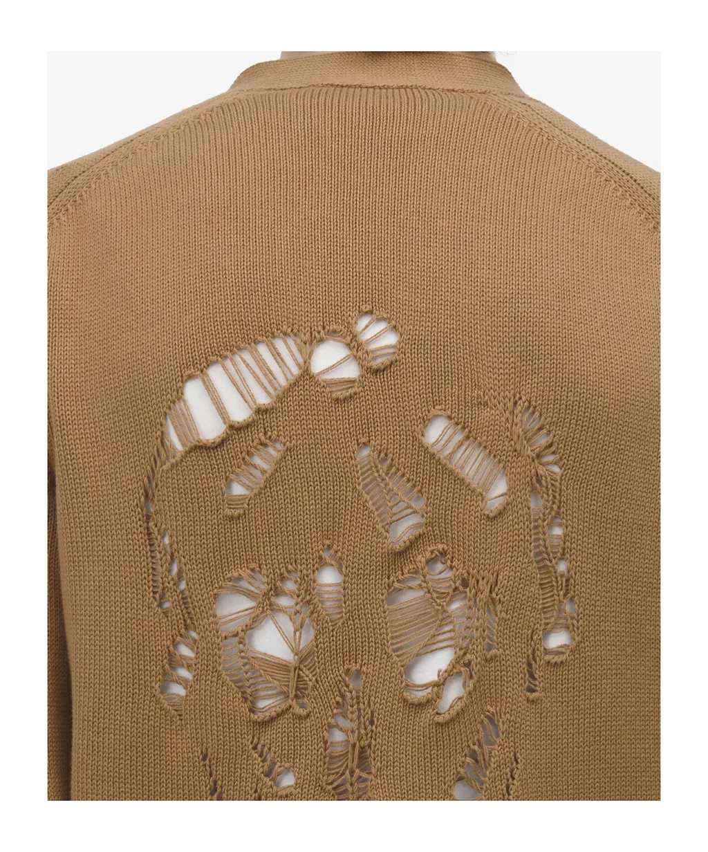 Distressed Skull V-Neck Cardigan