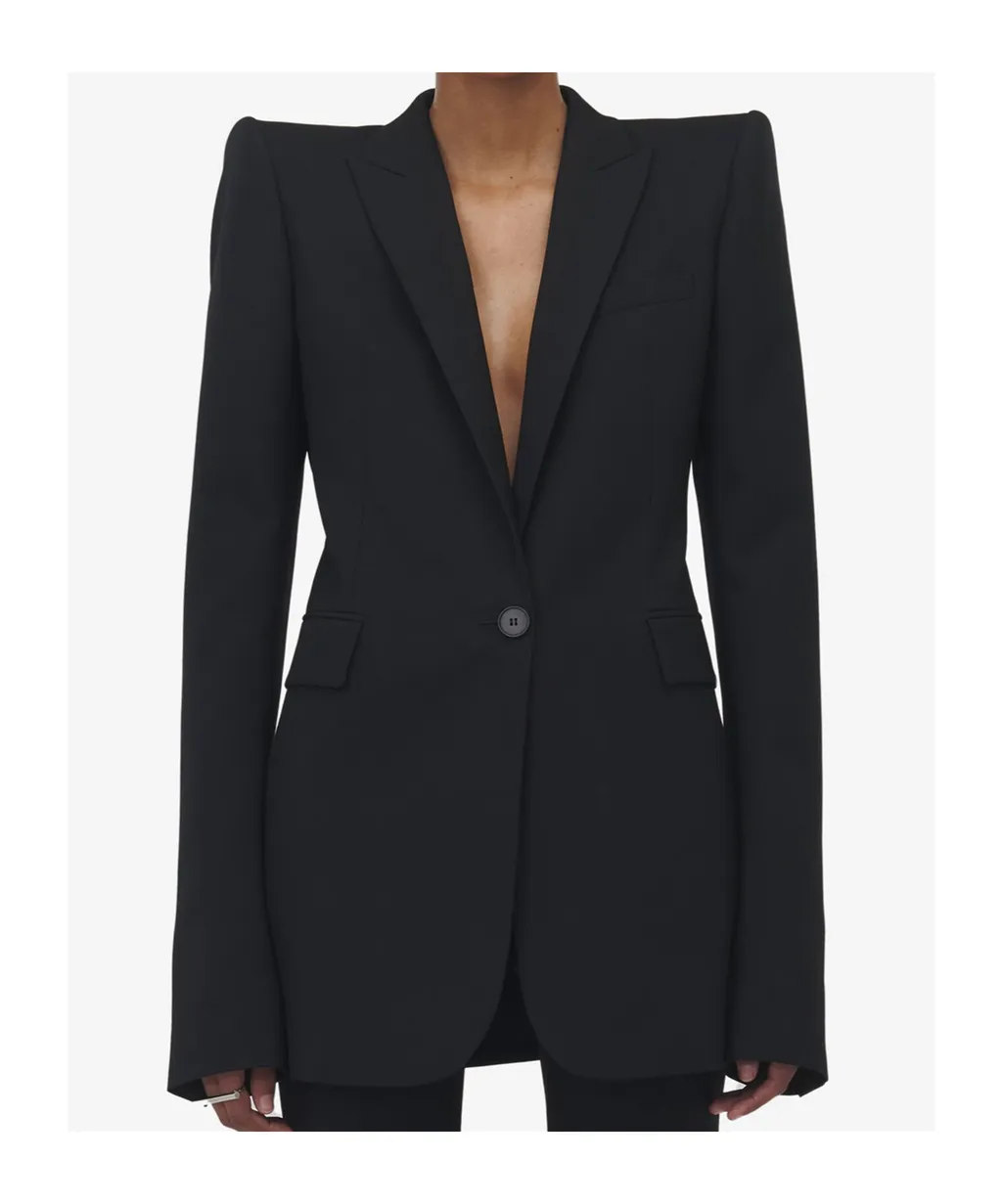 Stacked Shoulder Single-Breasted Jacket