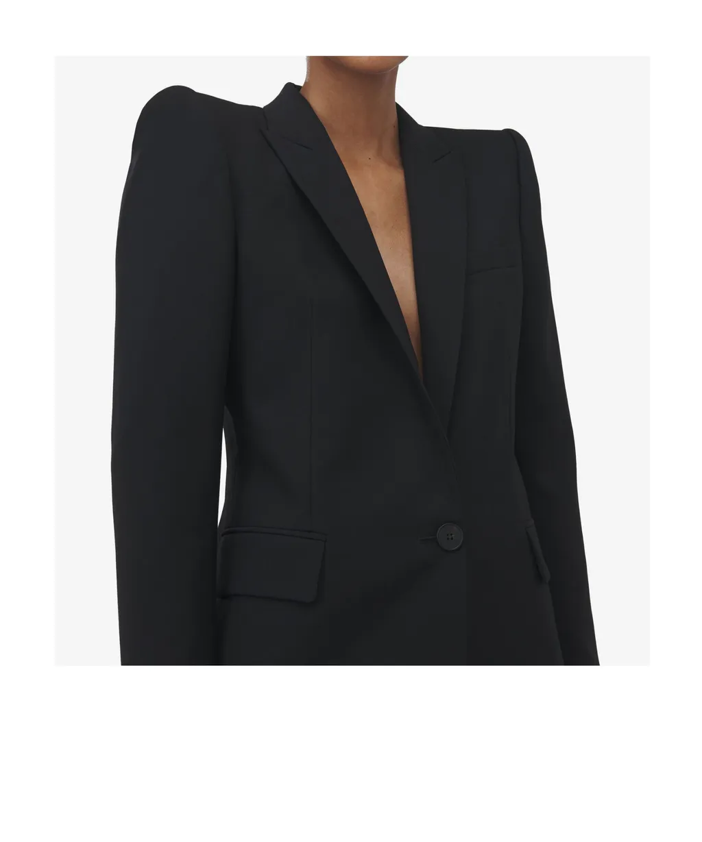 Stacked Shoulder Single-Breasted Jacket