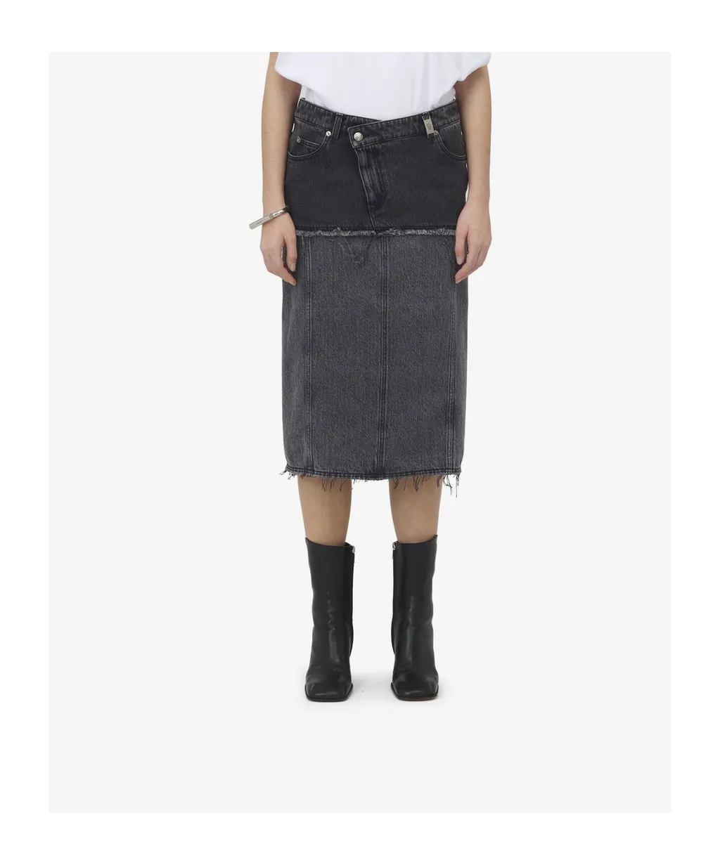 Two-Toned Raw Edge Denim Skirt