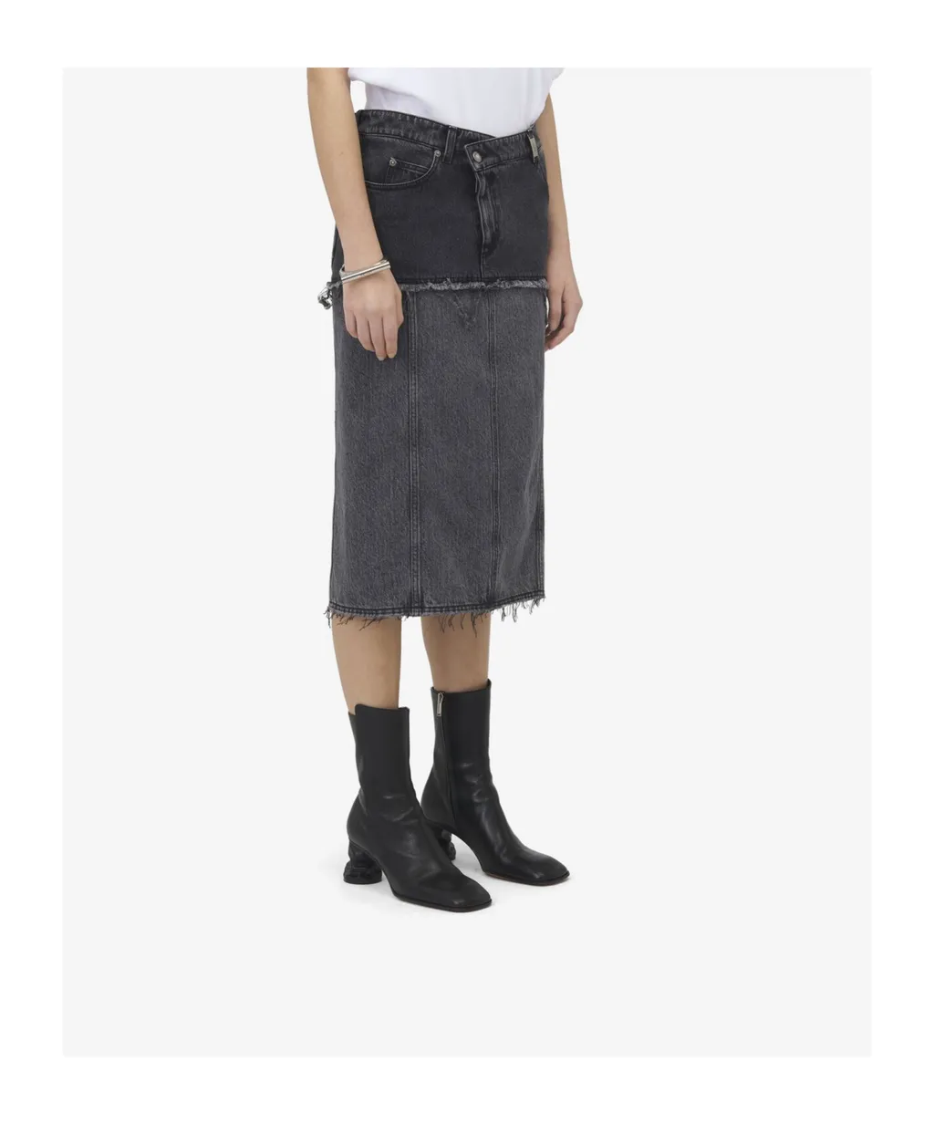 Two-Toned Raw Edge Denim Skirt