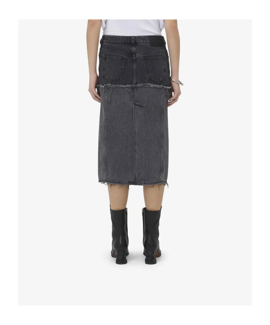 Two-Toned Raw Edge Denim Skirt