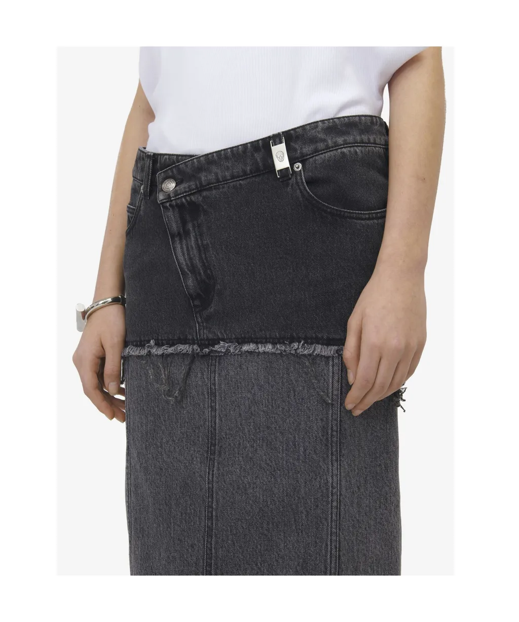 Two-Toned Raw Edge Denim Skirt