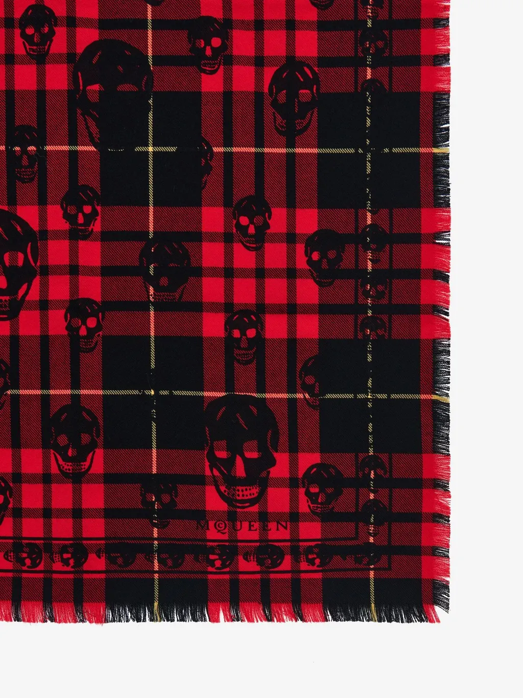 Tartan Skull Frayed-Edge Scarf