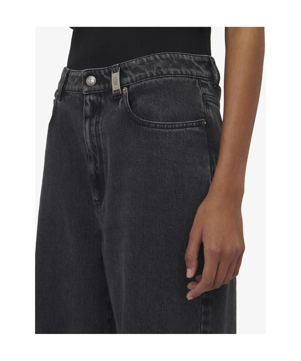 Wide-Leg Skull Plaque Jeans