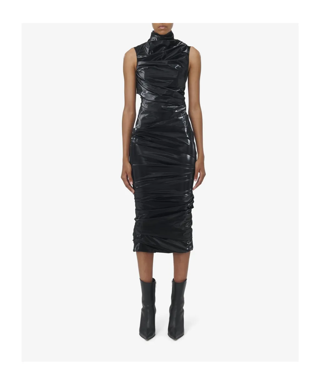 Laminated Gathered Sleeveless Dress